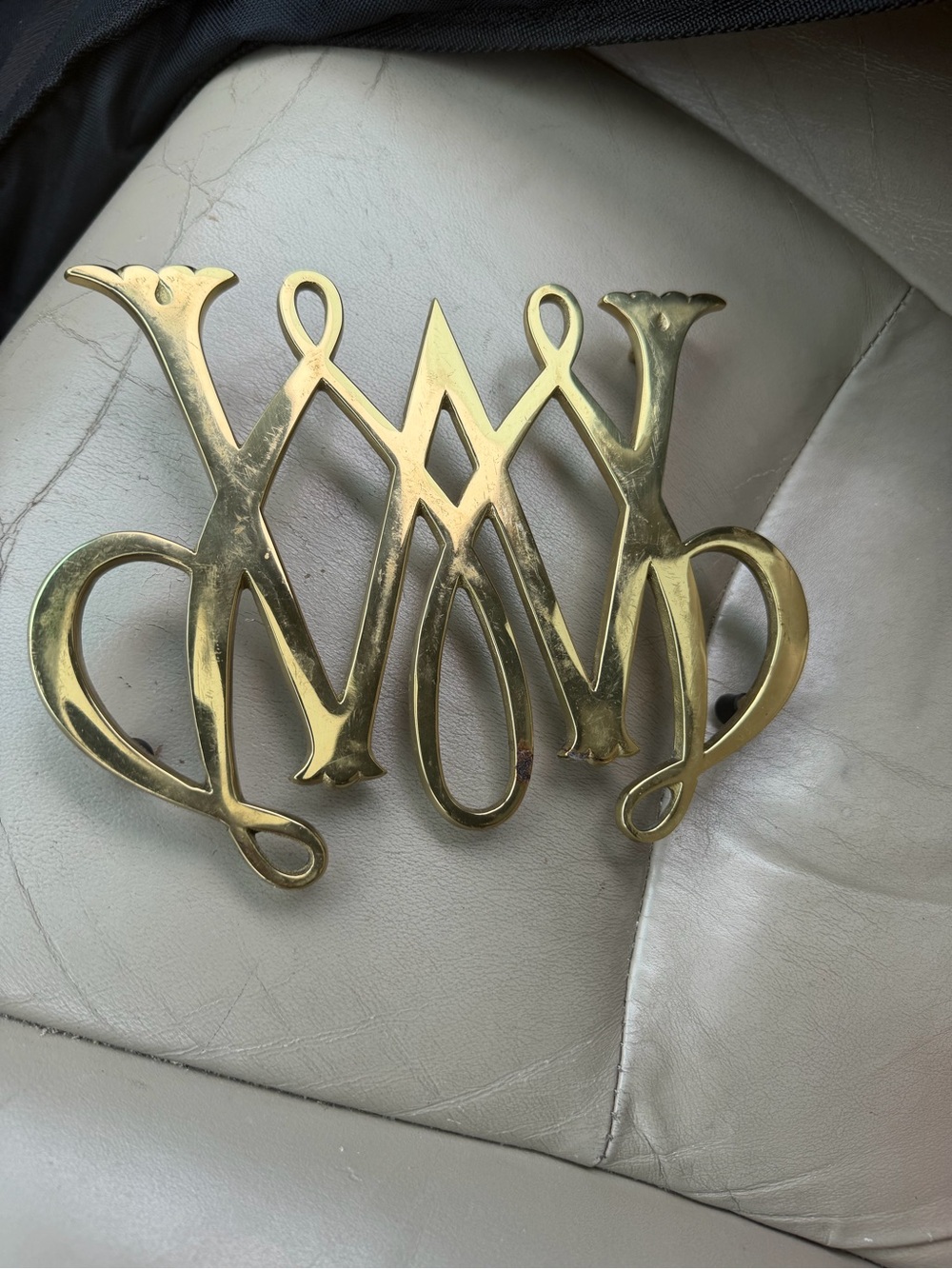 Vintage Brass Williamsburg William & Mary Cypher Trivet - Virginia Metalcrafters